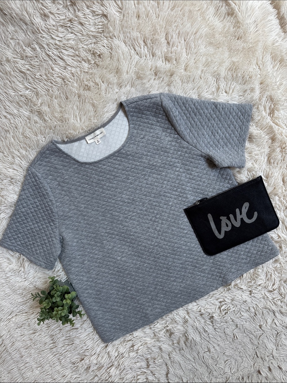 Lovely Melody Quilted Sweatshirt SS Top 💗 Light Gray